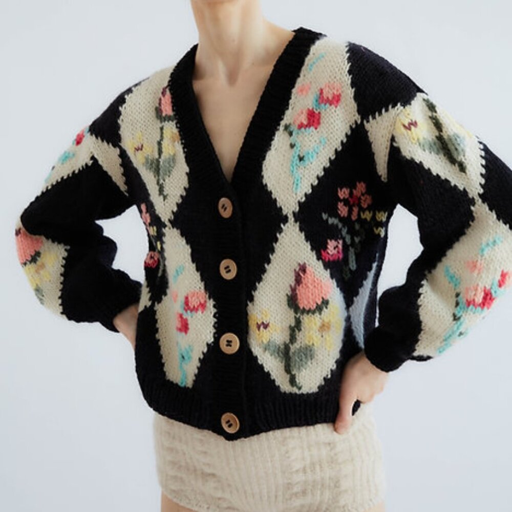 Tach Clothing Tampa Wool Cardigan Black Embroidery Size M